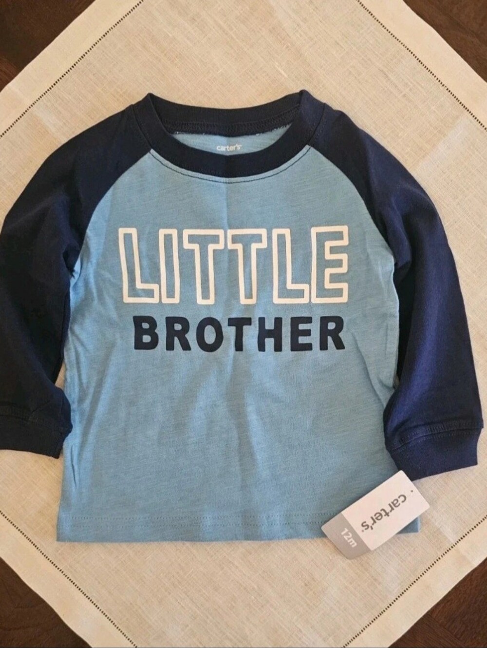 Carter's Light Blue and Navy "Little Brother" Raglan Long Sleeve Tee 12M
